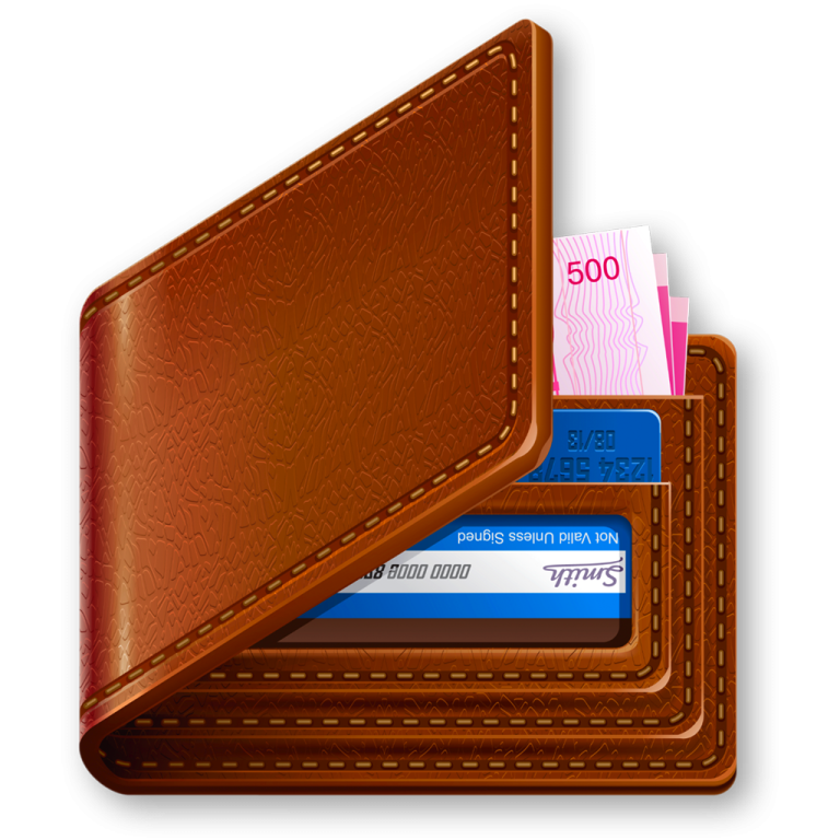 a brown leather wallet with credit cards inside
