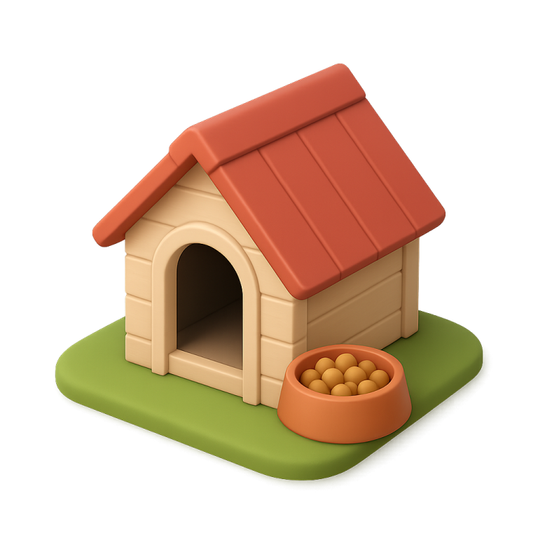 a dog house with a bowl of food next to it