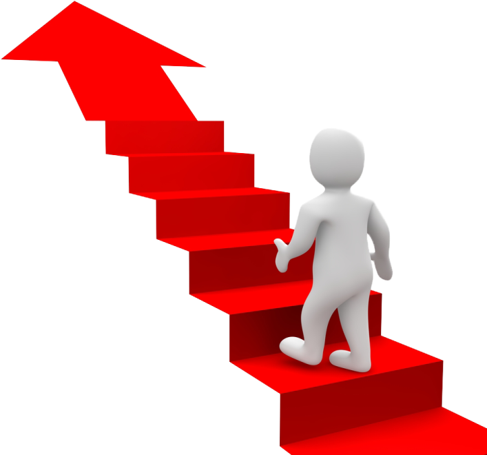 a person walking up the stairs to an arrow