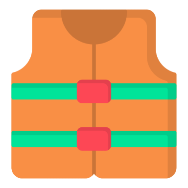 an orange life vest with green straps
