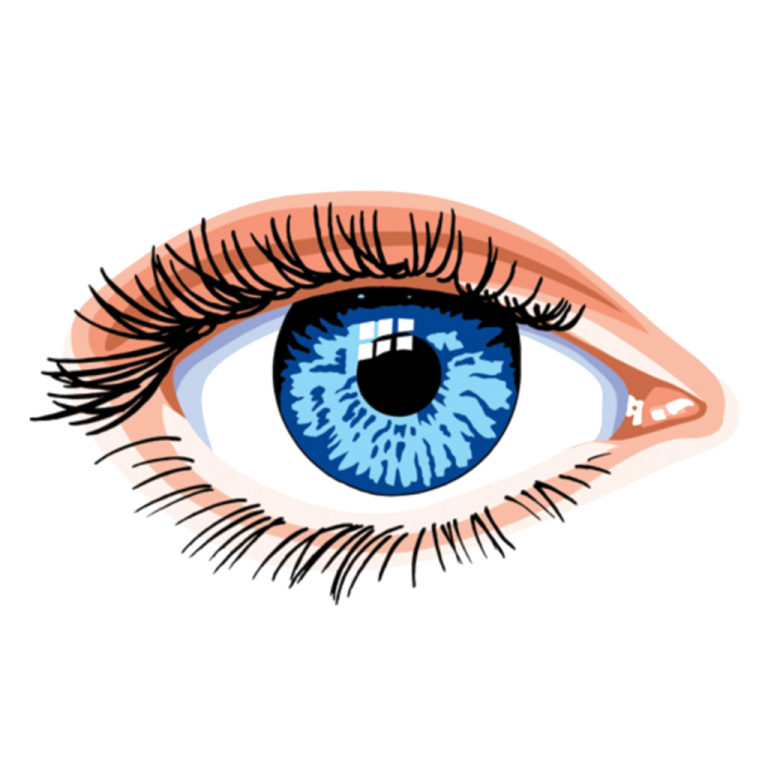 a blue eye with long eyelashes