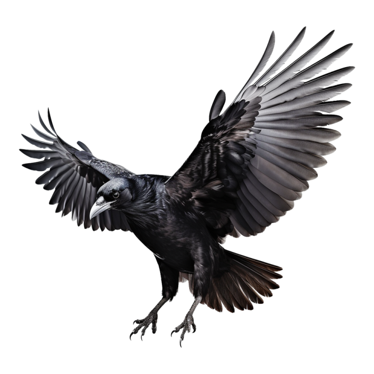 a black bird with its wings spread out