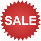 a red sale sign on a white background