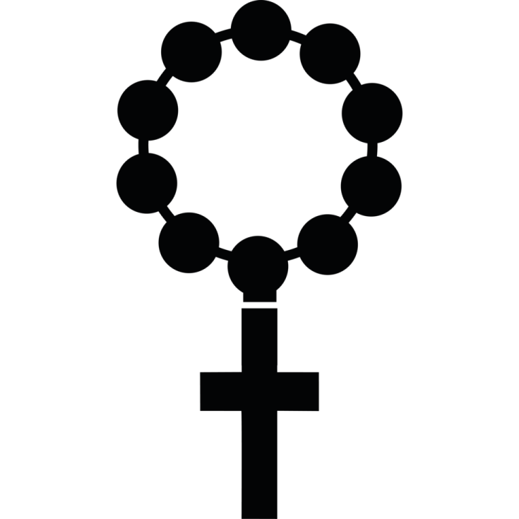 a black and white image of a rosary