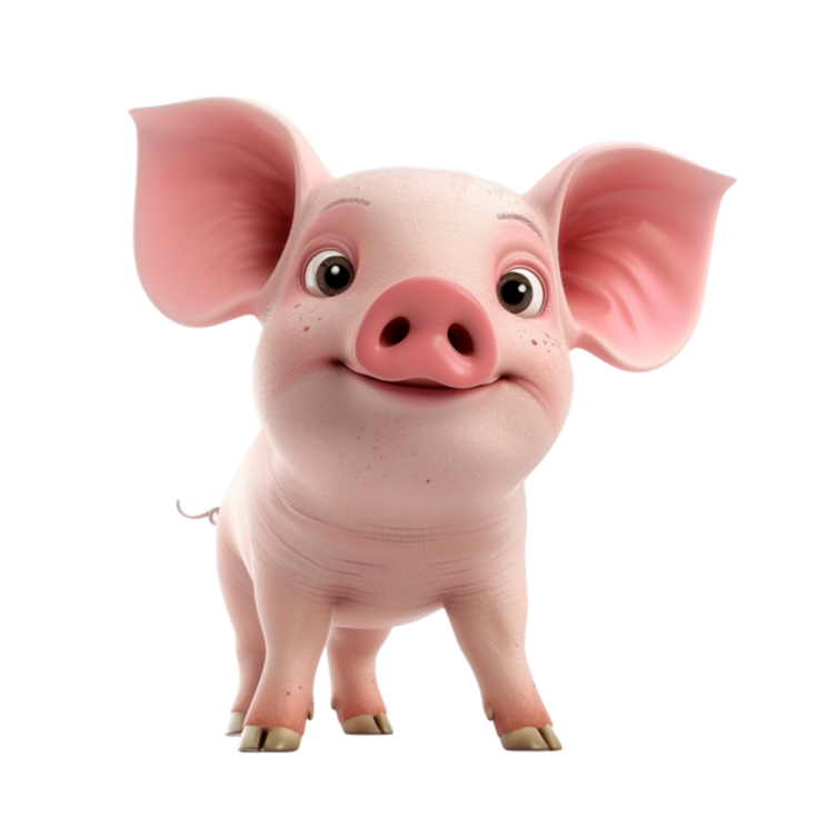 a pink pig with big ears and big eyes