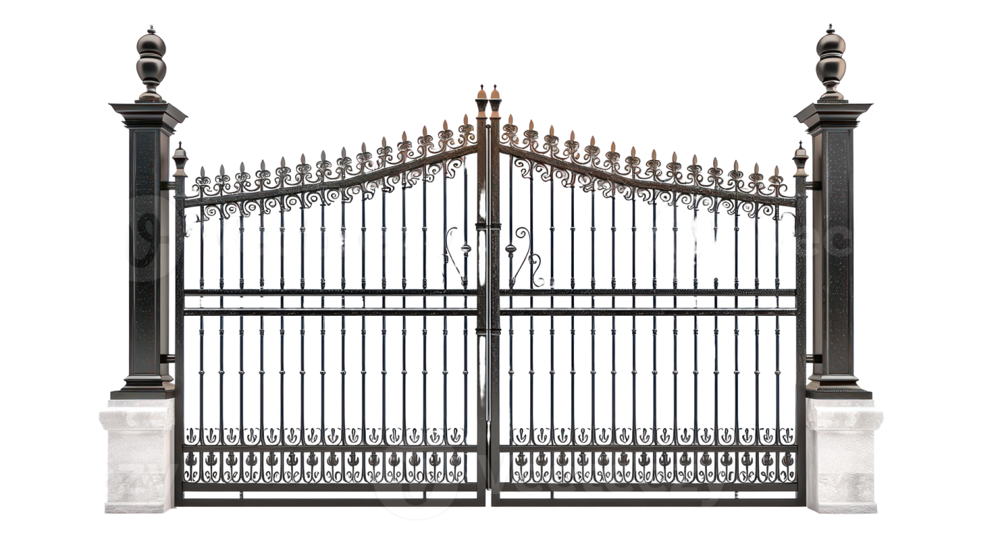 a black iron gate on a white background