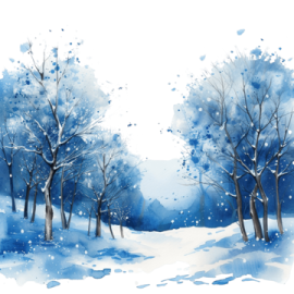 a painting of trees in the snow