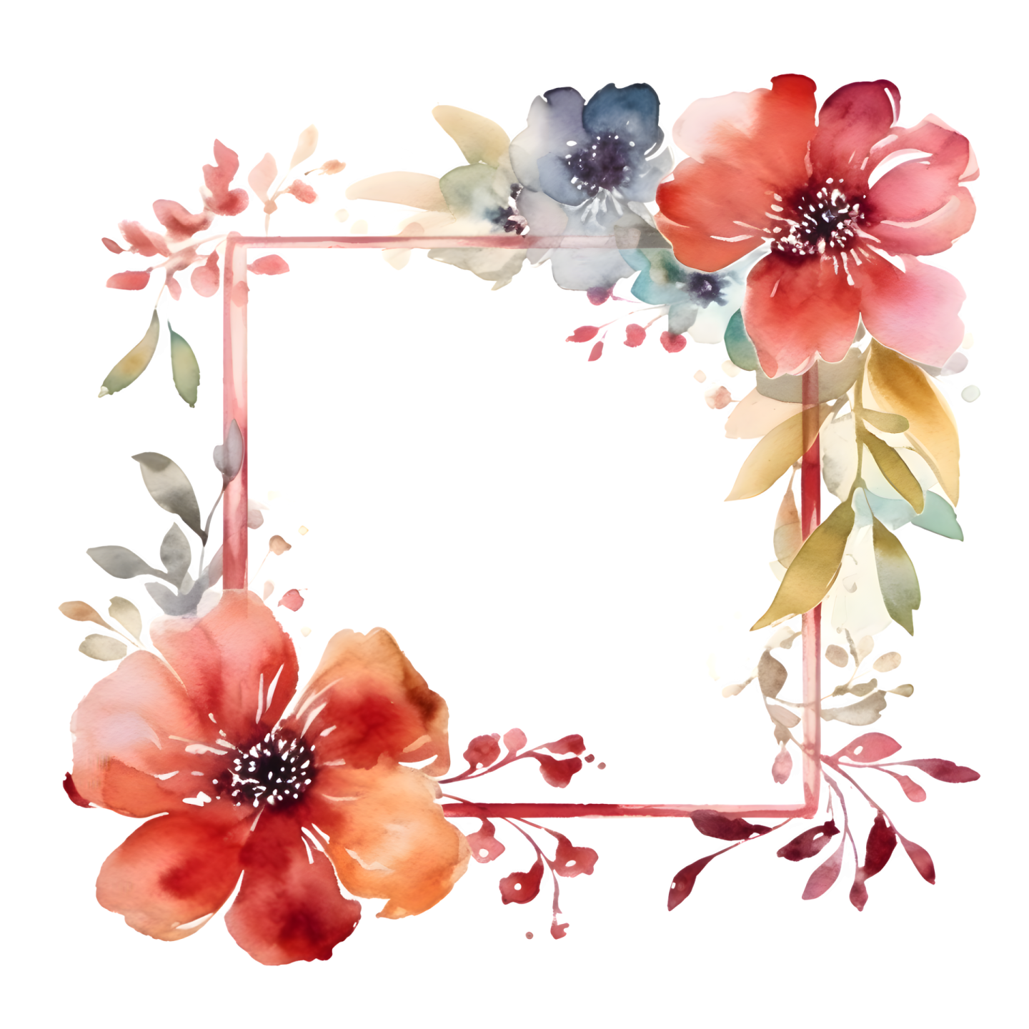 a watercolor floral frame on a white background