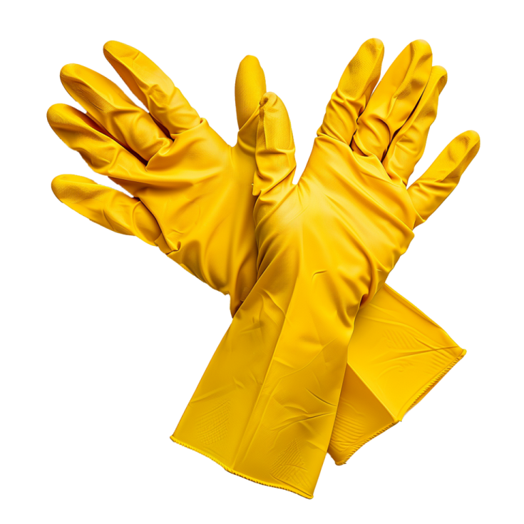 a pair of yellow gloves on a white background