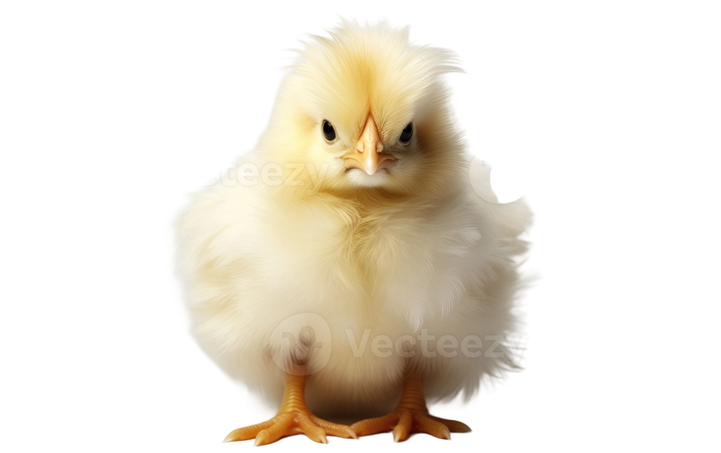 a small white chicken sitting on the ground