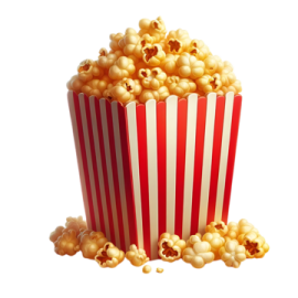 a red and white striped box of popcorn