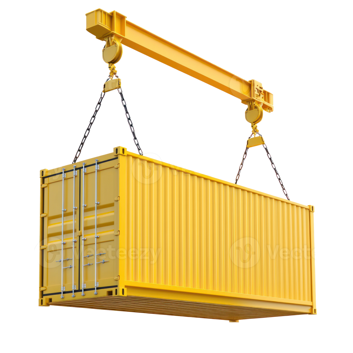 a yellow container being lifted by a crane