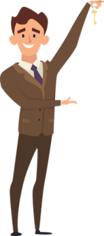 a man in a suit pointing at something