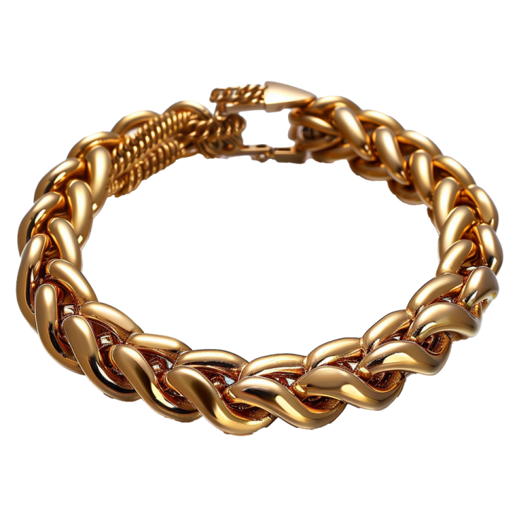 a gold bracelet on a white background