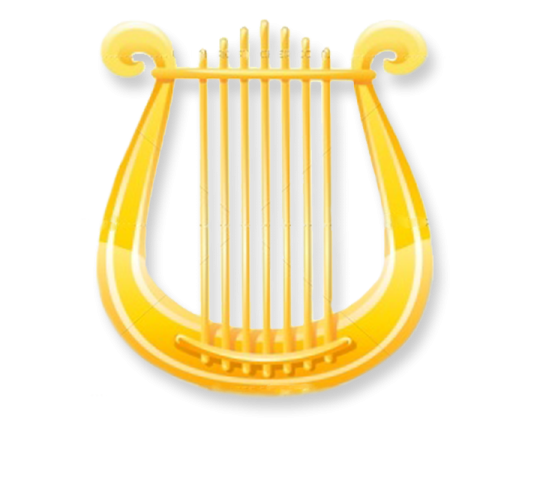 a yellow harp on a white background