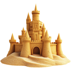 a sand castle on a white background