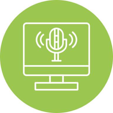 a computer with a microphone on the screen