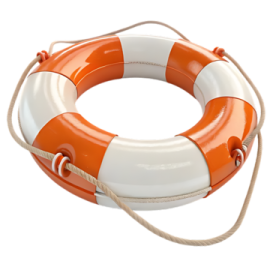 an orange and white life ring on a rope