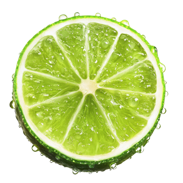 a slice of lime with water on it