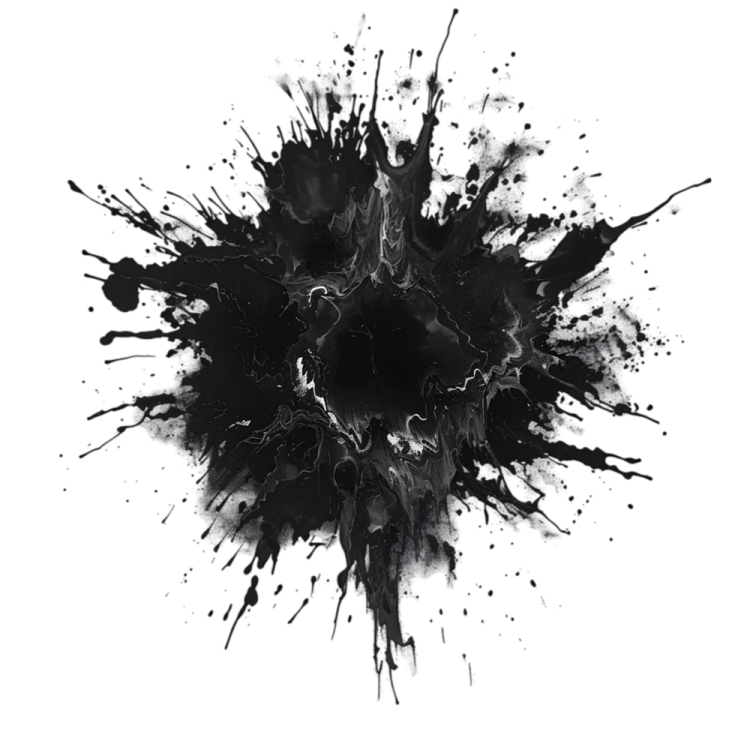 a black ink splash on a white background