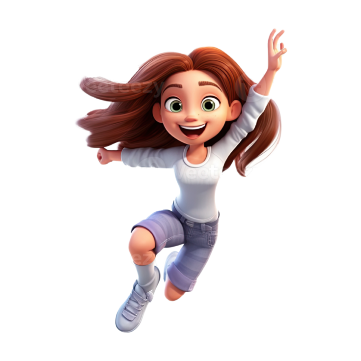 a cartoon girl jumping in the air
