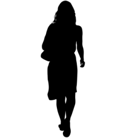 a silhouette of a woman walking on a white background