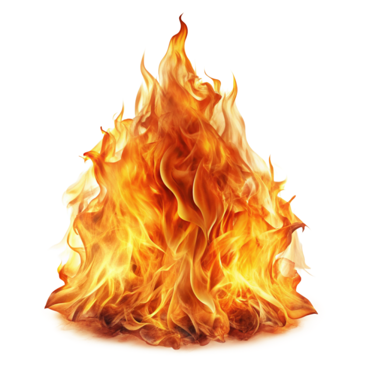 a burning fire on a white background