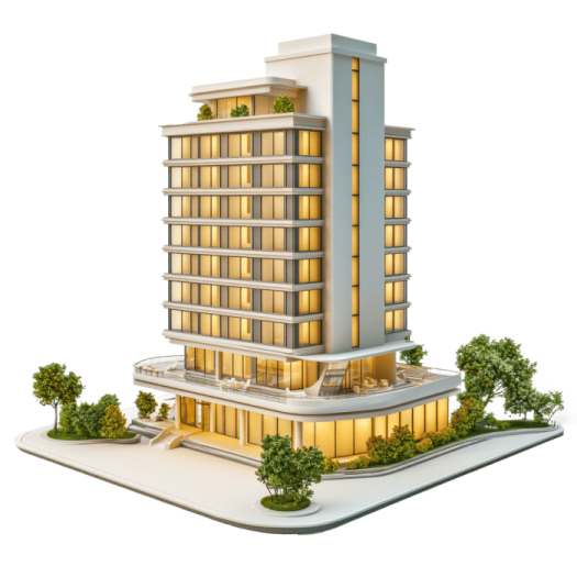 a model of a building on a white surface