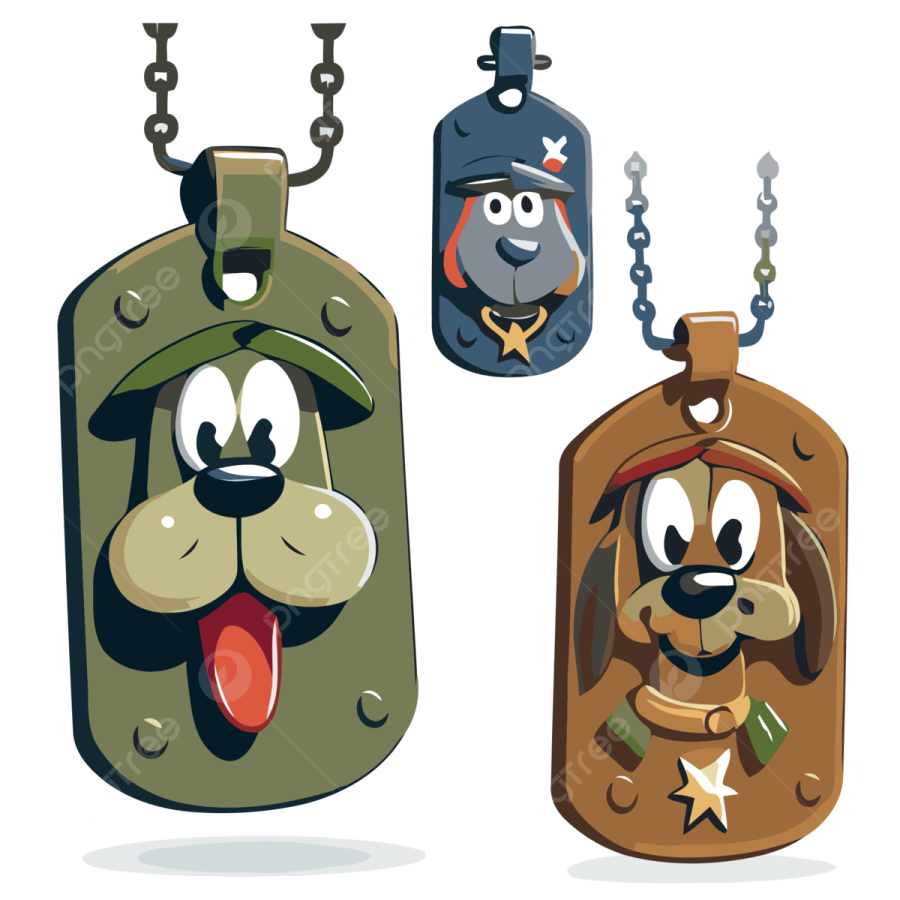 two cartoon military dog tags