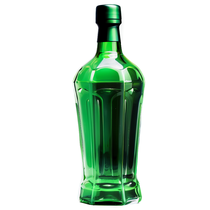 a bottle of green liquid on a white background