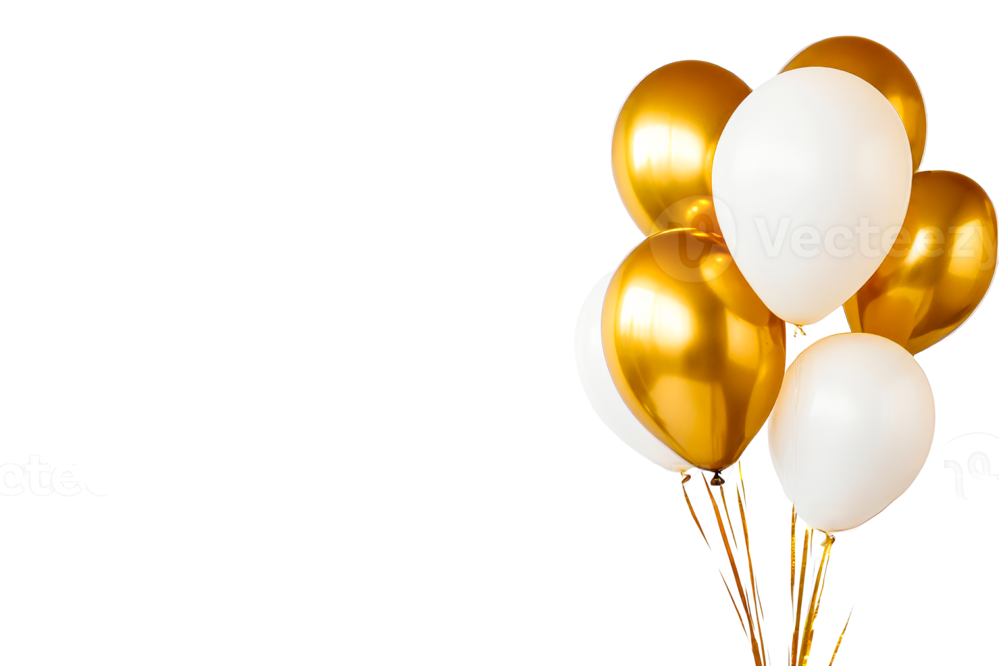 a bunch of white and gold balloons