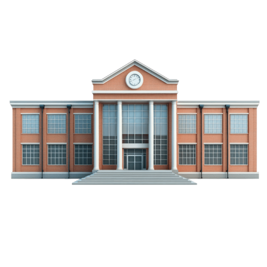 a school building with a clock on the front