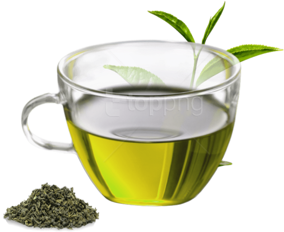 a glass cup filled with green tea and leaves