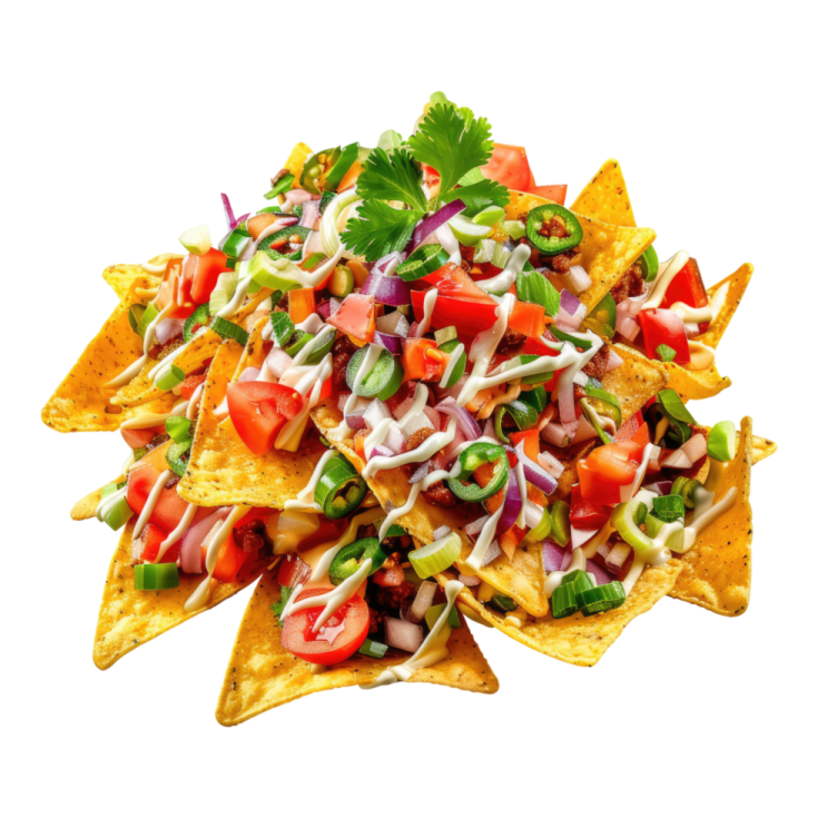 a pile of torta chips with toppings on top