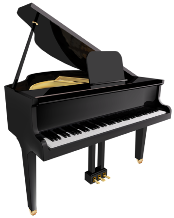 a black piano on a white background