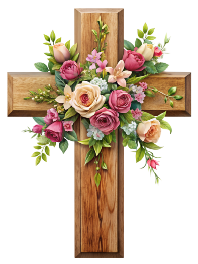 a cross with flowers on it