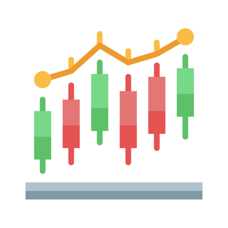 a bar chart with an arrow pointing upward