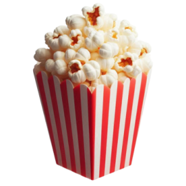 a red and white striped popcorn box