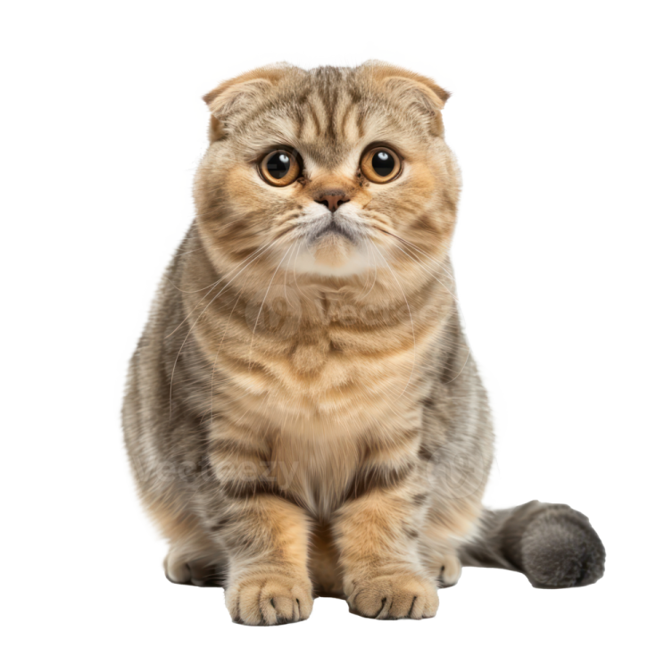 a kitten looking up at the camera on a white background