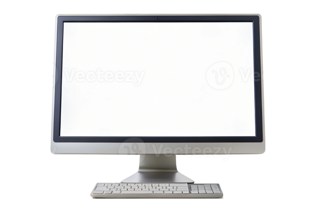 a computer with a white screen and mouse