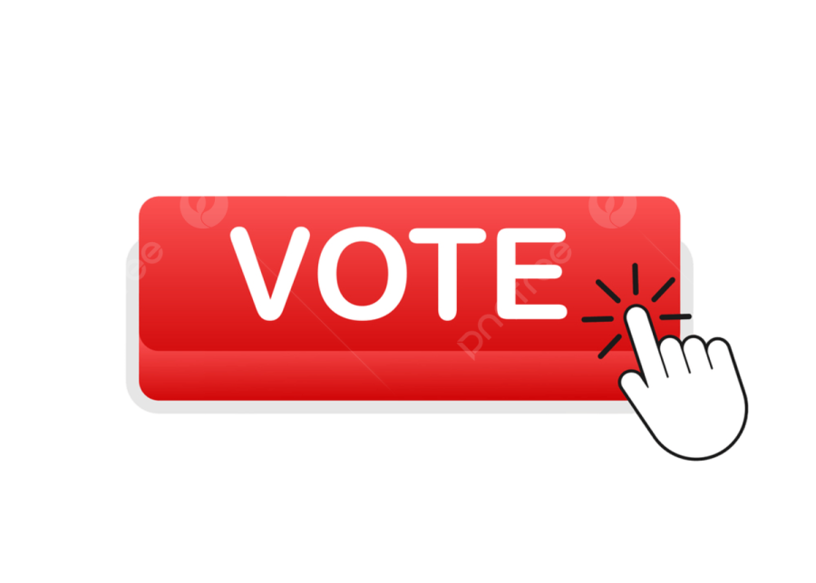 a red button with the word vote on it