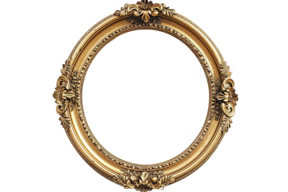 a gold oval frame on a white background