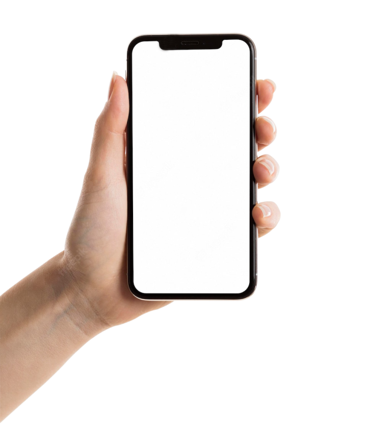 a hand holding an iphone with a blank screen