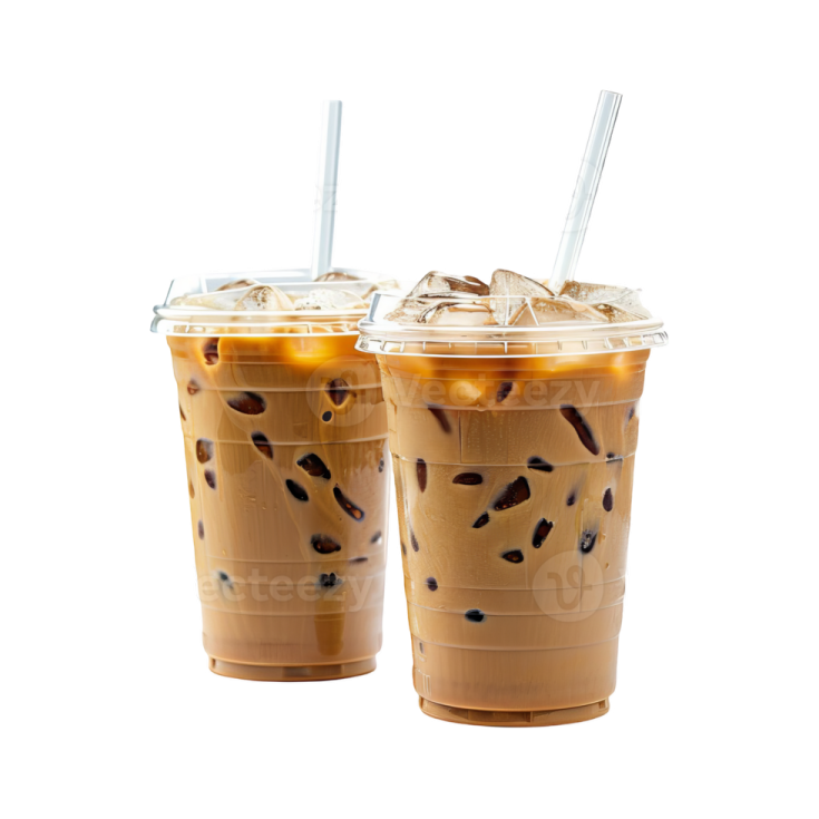 two iced coffees on a white background