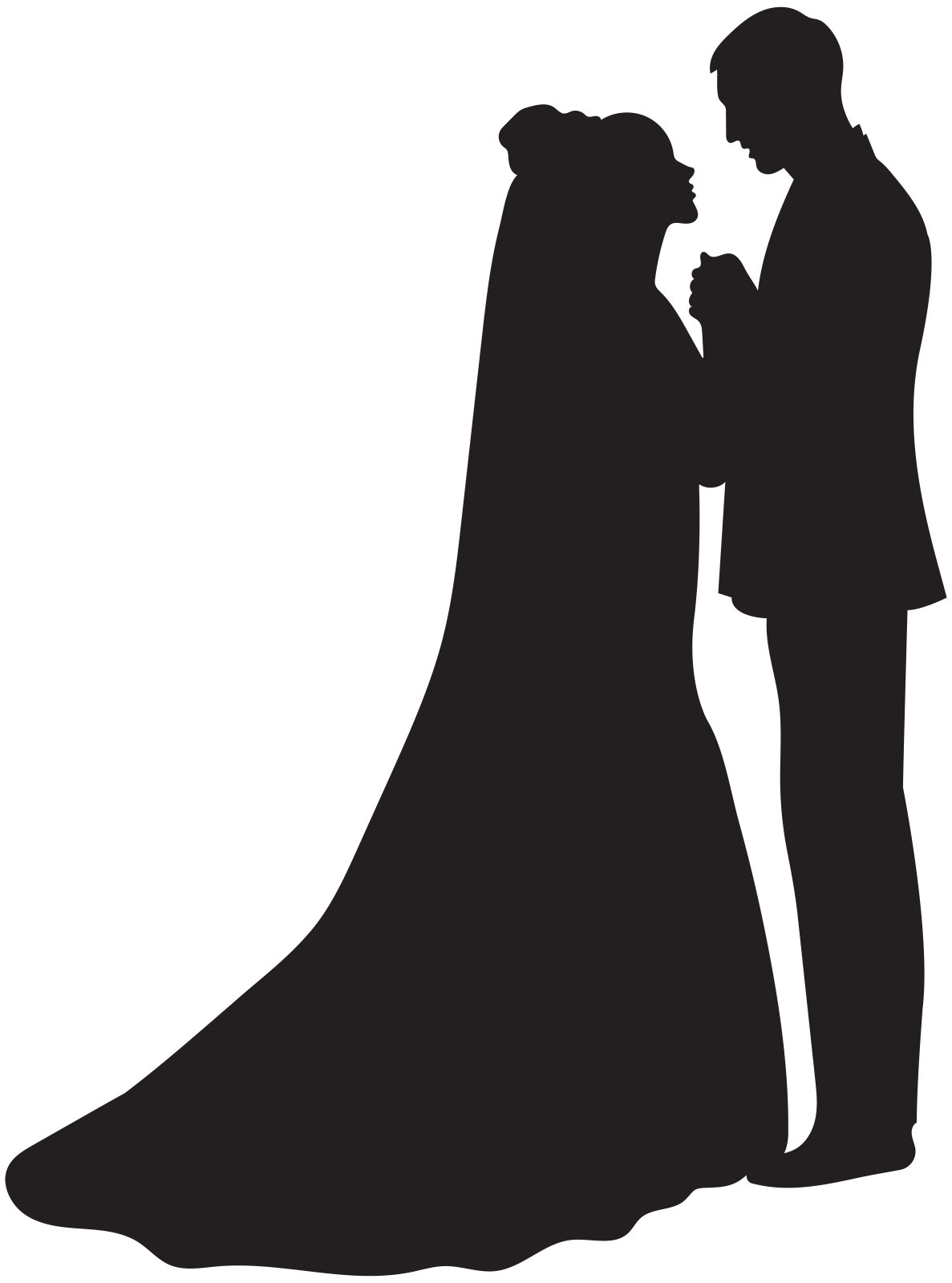 a silhouette of a bride and groom