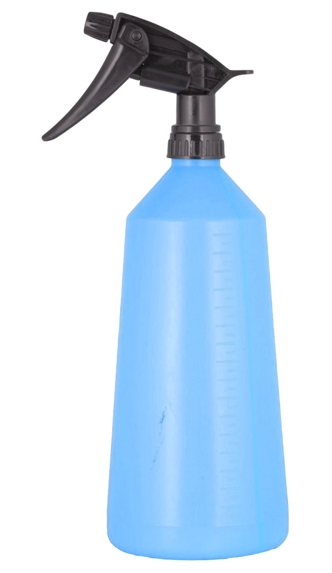a blue spray bottle on a white background