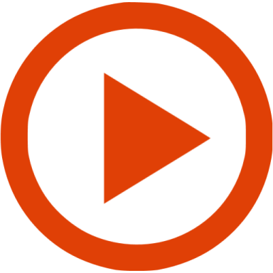 an orange play button with a white background