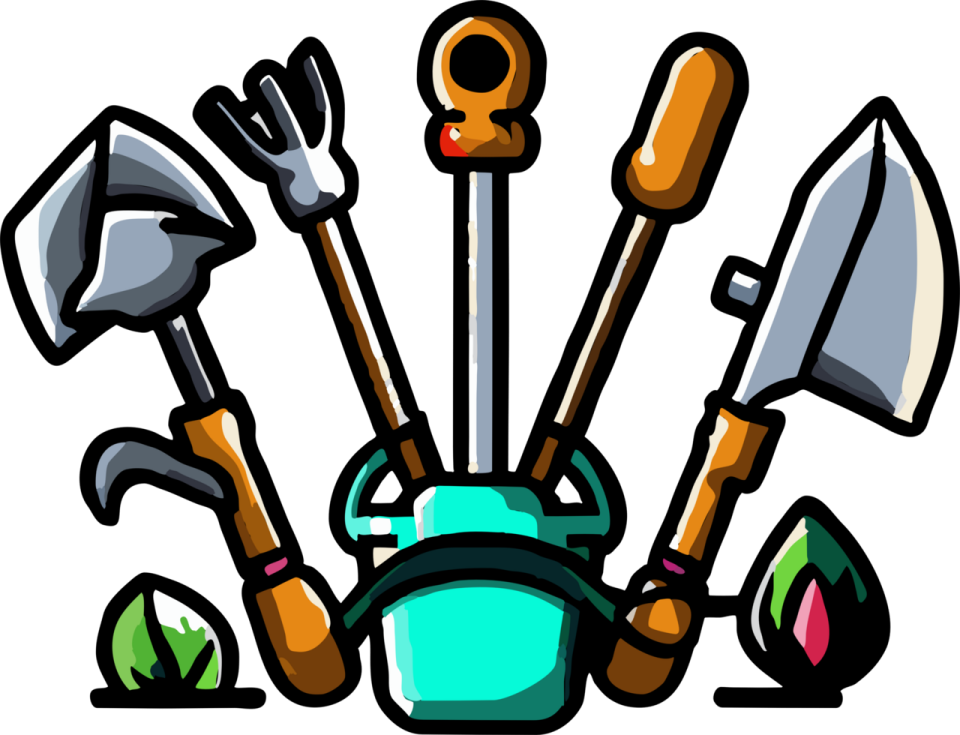a bunch of gardening tools