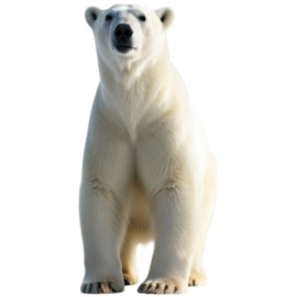 a polar bear standing up against a white background