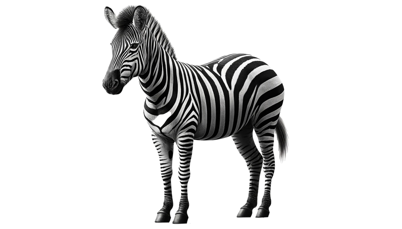 a zebra standing in front of a white background